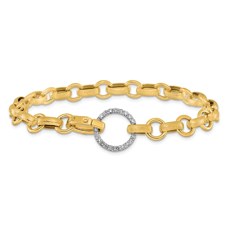 14K Yellow Gold with White Rhodium Diamond 7.5-inch Bracelet 0.35ctw