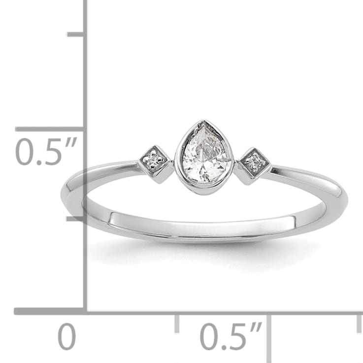 Rhodium Over 14K Gold Petite Pear Diamond Ring 0.13ctw