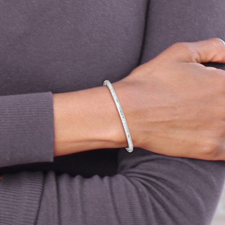Rhodium Over 14K White Gold Textured Flexible Bangle
