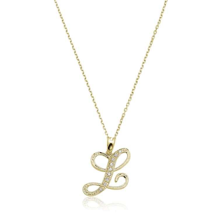 10K Yellow Gold Script White Diamond Initial Letter L Pendant With
Chain, 0.03ctw
