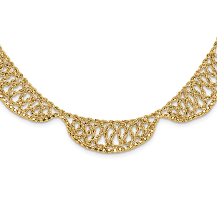 14K Yellow Gold Polished and Diamond-cut Fancy 17-inch Necklace