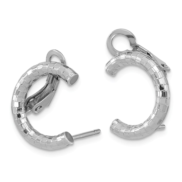 Rhodium Over 14k White Gold Polished and Textured U Shape Clip On and
Stud Earrings