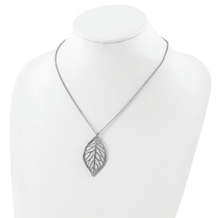 Sterling Silver Rhodium-plated Satin Cut-out Leaf Necklace