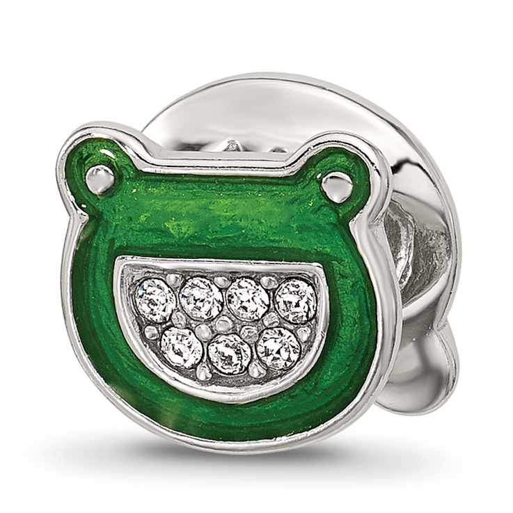 Sterling Silver Enamel Frog with Crystal Bead