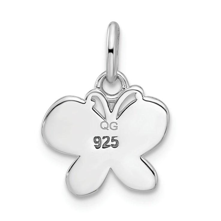 Rhodium Over Sterling Silver Blue and Pink Enamel Butterfly Children's Pendant