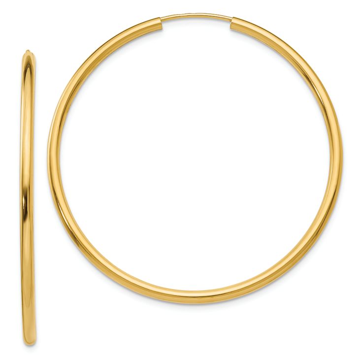 14k Yellow Gold Polished 1 3/4" Round Endless Hoop Earrings