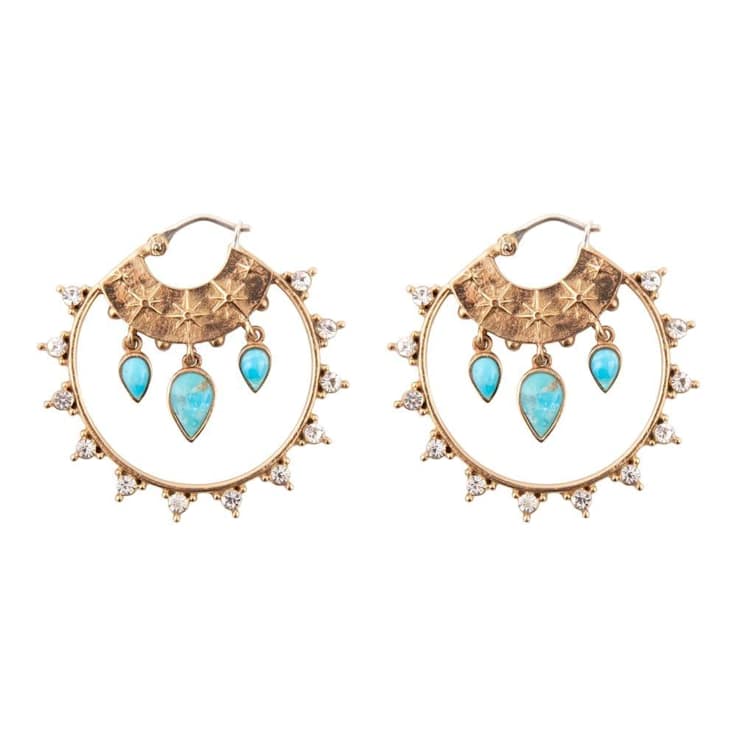 Barse Jewelry Blue Composite Turquoise Gold Tone Hoop Earrings