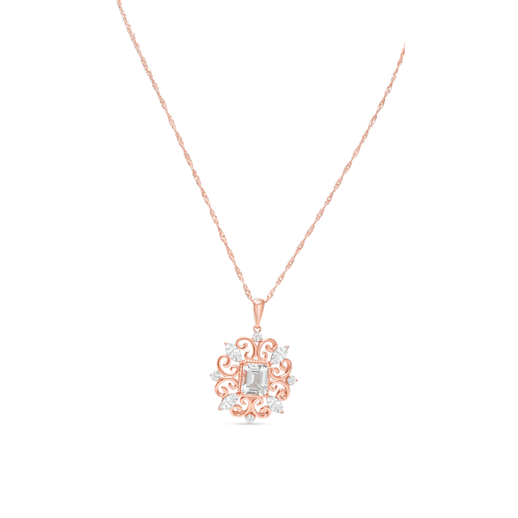 18K Rose Gold Over Sterling Silver 11x9mm Rectangular Octagonal
Aquamarine Pendant 3.6ctw