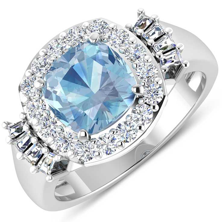 2.21ctw Blue Aquamarine and Diamond 14K White Gold Halo Ring