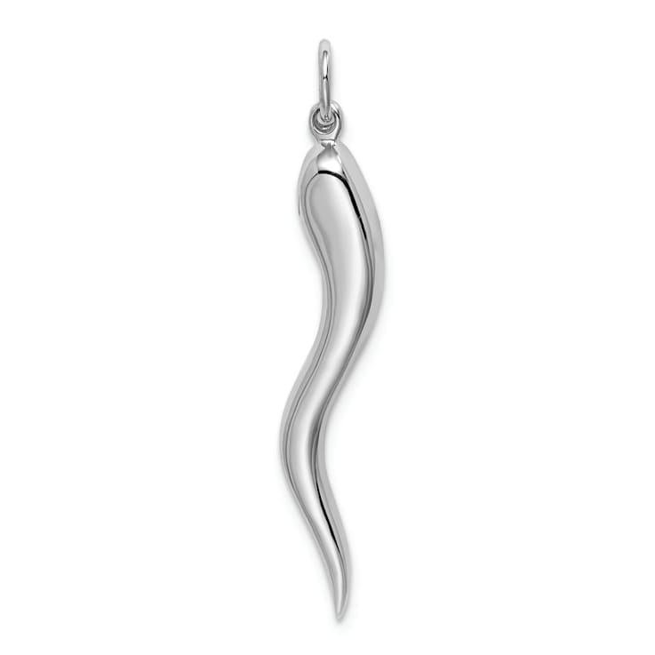 14k White Gold Solid Polished 3D Large Italian Horn Pendant