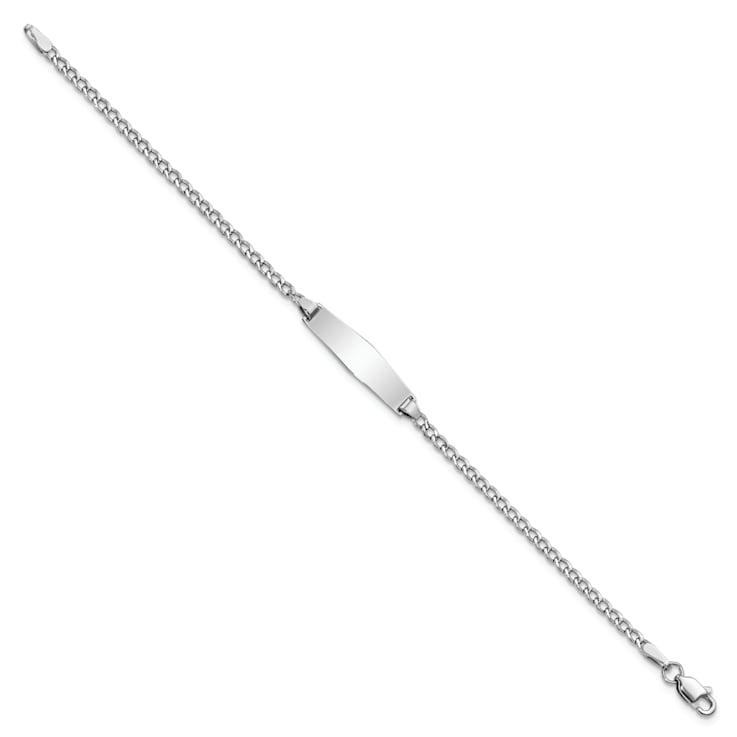 Rhodium Over 14k White Gold Soft Diamond Shape Cuban ID Bracelet