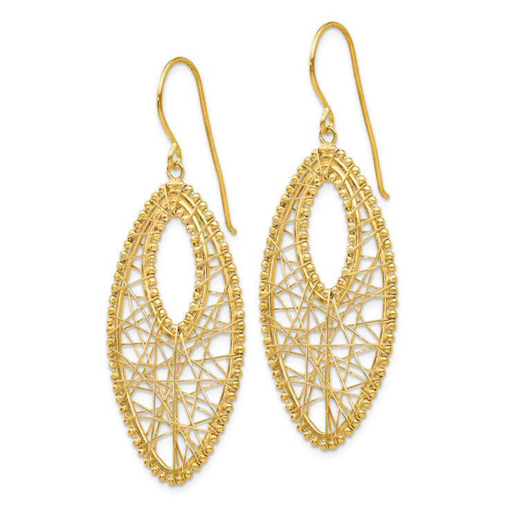 14k Yellow Gold Textured Oval and Web Dangle Earrings