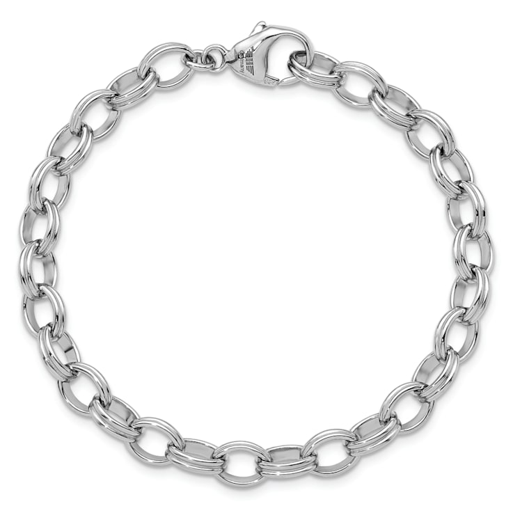 Rhodium Over Sterling Silver 6.5mm Oval Link 8 inch Bracelet