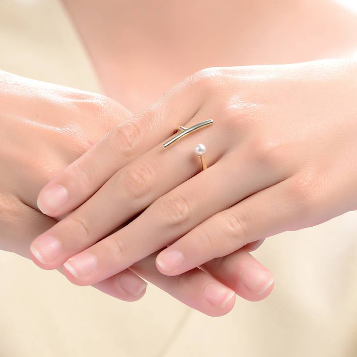 Asymmetrical Pear Shape Pearl Open Ring In 14K Gold Over Brass