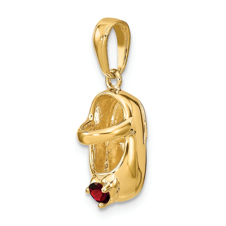 10k Yellow Gold 3D January Birthstone Garnet Simulant Baby Shoe Charm