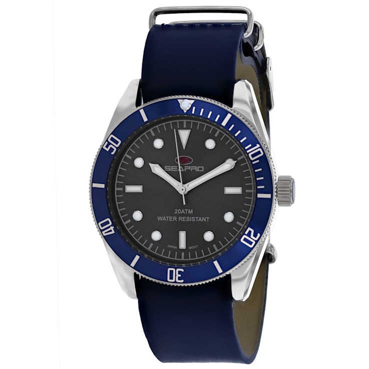 Seapro Men's Revival Gray Dial, Blue Leather Strap Watch