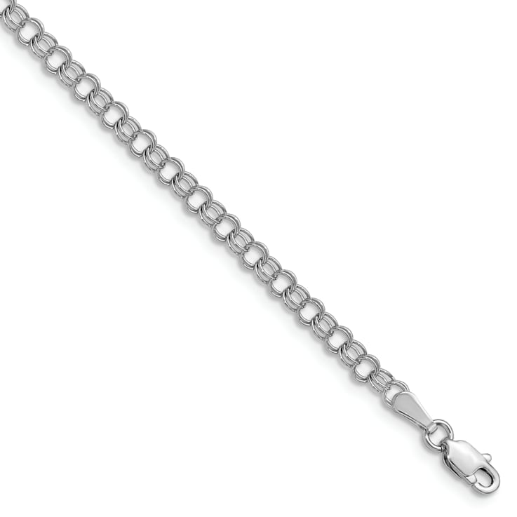 Rhodium Over 14k White Gold 3.5mm Solid Double Link Charm Bracelet