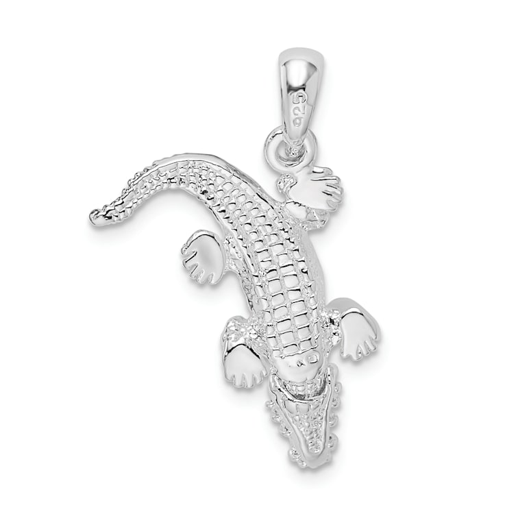 Rhodium Over Sterling Silver Polished 3D Alligator Pendant