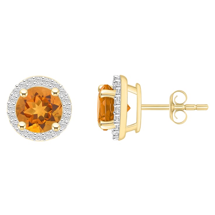 6mm Round Citrine And Created White Sapphire 10k Yellow Gold Halo Stud Earrings
