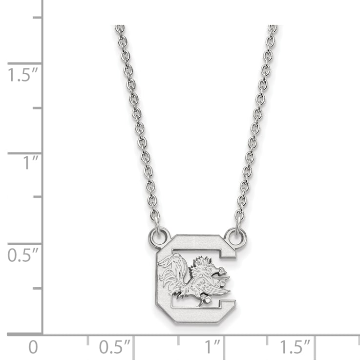 Rhodium Over Sterling Silver LogoArt University of South Carolina Small
Pendant Necklace