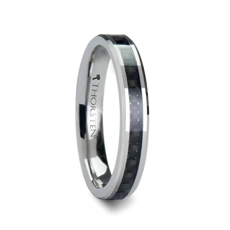MAXIMUS Black Carbon Fiber Inlay Tungsten Carbide Wedding Band 4mm