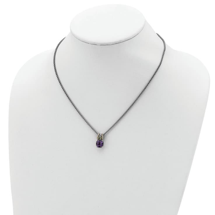 Sterling Silver Antiqued with 14K Accent Amethyst and Peridot Necklace