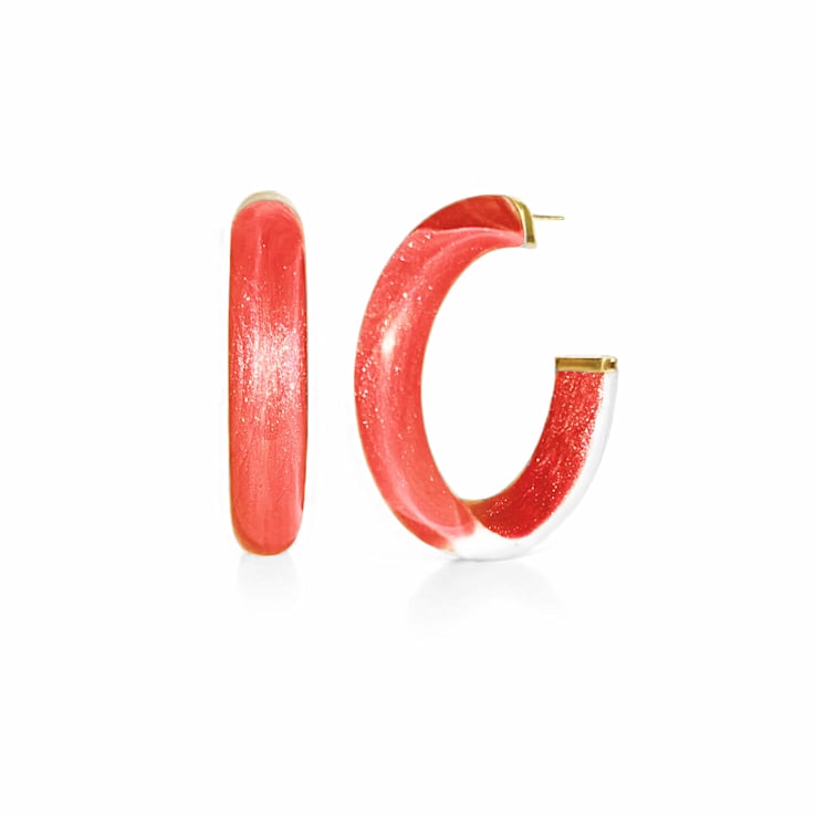14K Yellow Gold Over Sterling Silver Medium Illusion Acrylic Hoops in Watermelon