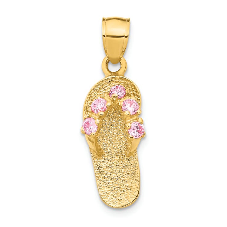 14K Yellow Gold 3D October Cubic Zirconia Birthstone Flip Flop Pendant