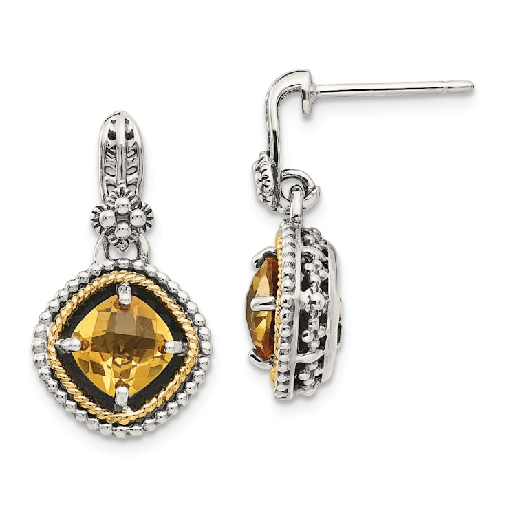 Sterling Silver Antiqued with 14K Accent Citrine Earrings