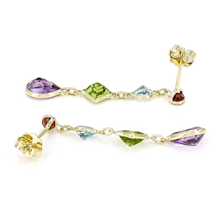 Multi Gem 14k Yellow Gold Dangle Earrings 2.99ctw