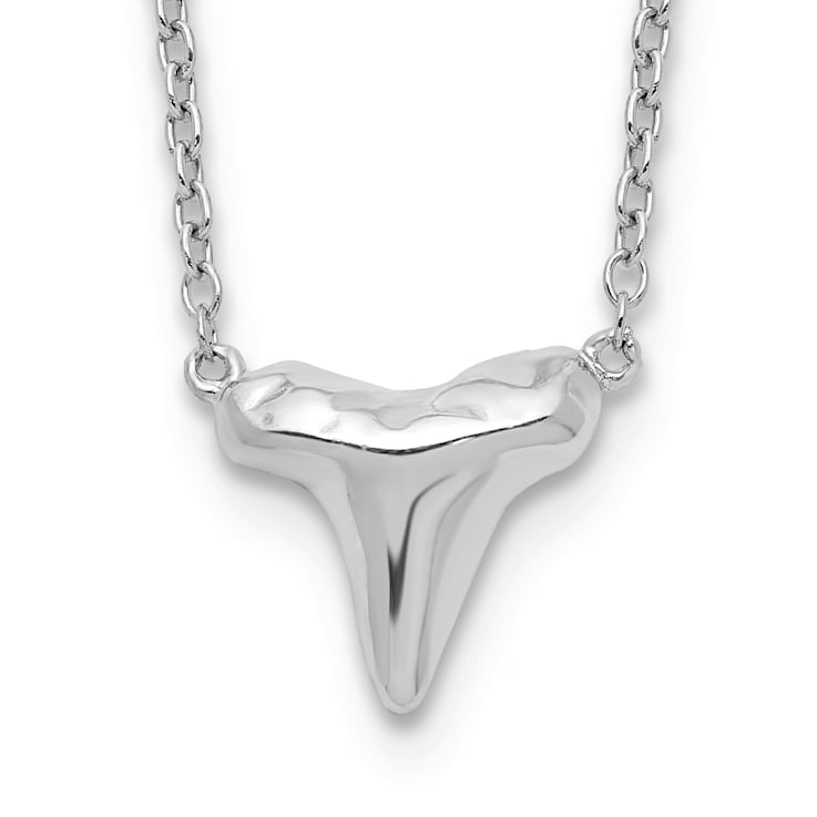 Rhodium Over Sterling Silver Polished Shark Tooth with 2 Inch Extension Necklace