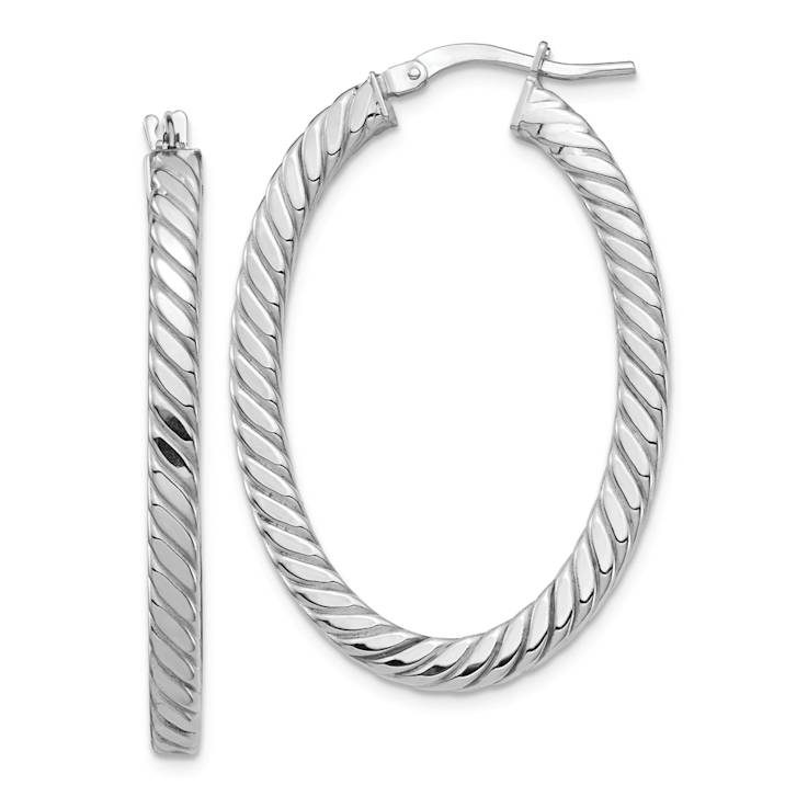 Rhodium Over 14k White Gold 1 1/2" Polished and Twisted Square Tube
Oval Hoop Earrings