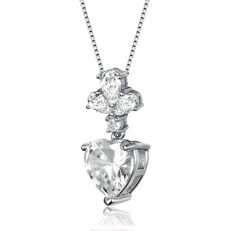 CZ Heart Pendant Necklace In Sterling Silver 16 Inch