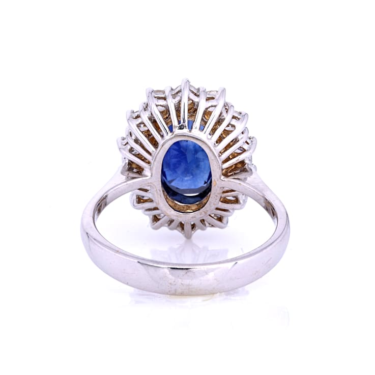 3.73 Ctw Blue Sapphire and 1.16 Ctw White Diamond Ring in 14K WG