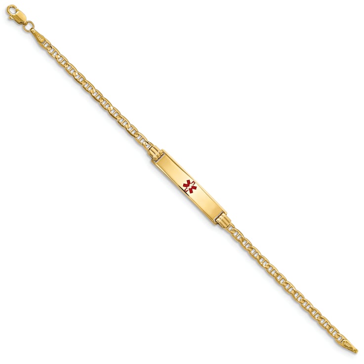 14k Yellow Gold Medical Red Enamel Mariner Link ID Bracelet