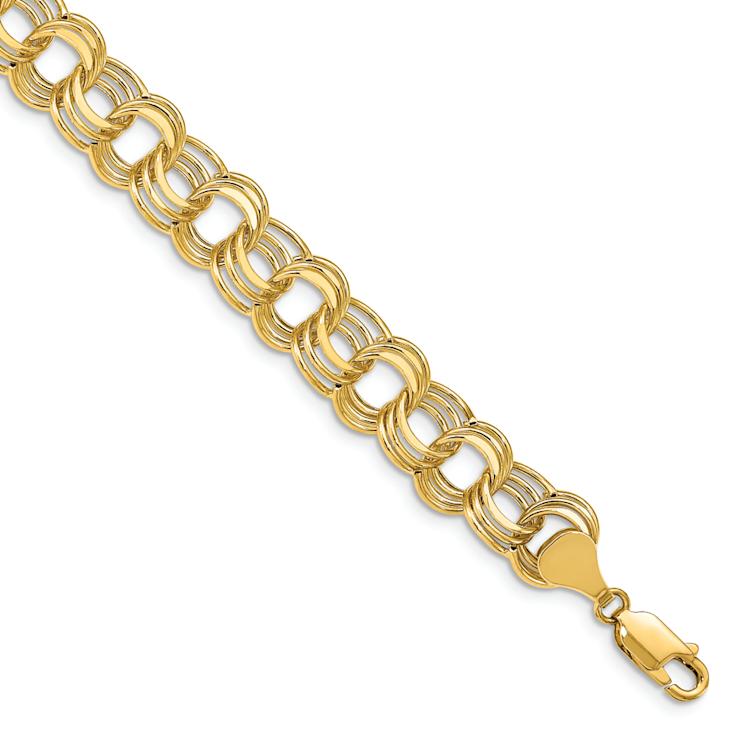 14k Yellow Gold 9.5mm Triple Link Charm Bracelet