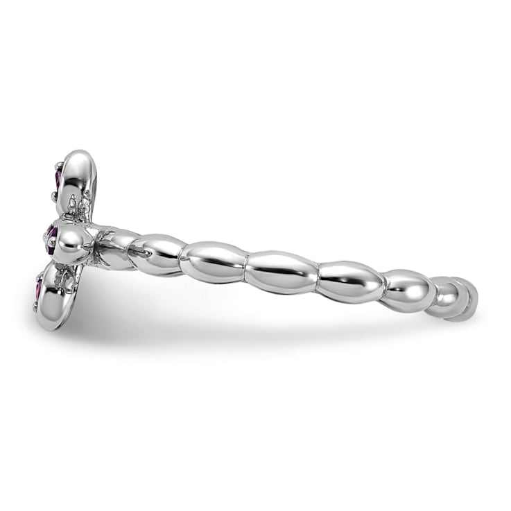 Rhodium Over Sterling Silver Stackable Expressions Cross Amethyst Ring 0.10ctw