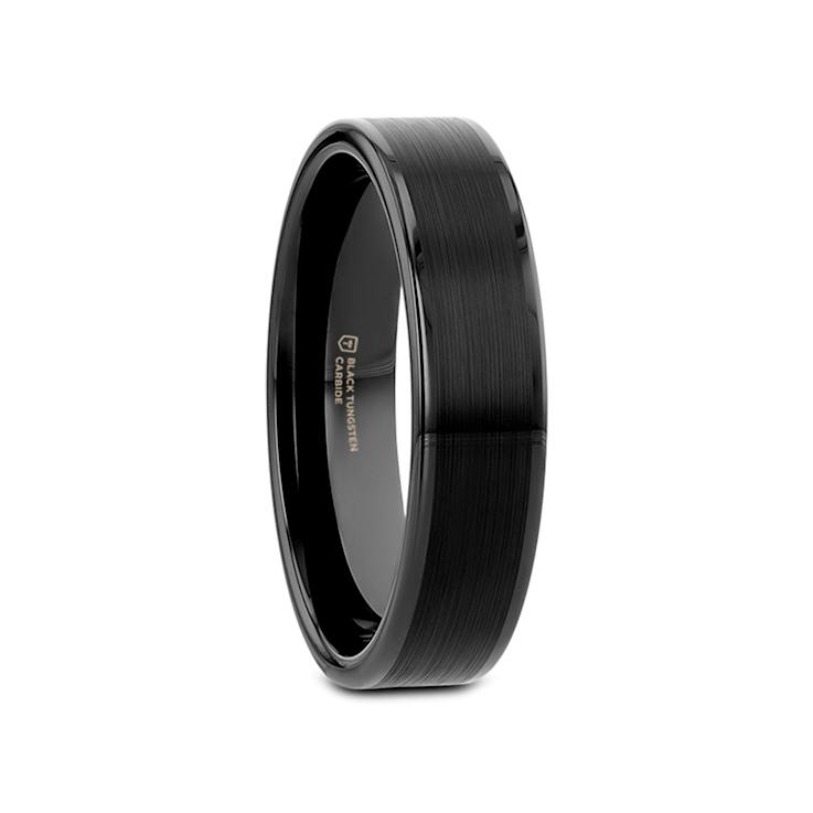 VULCAN Flat Black Tungsten Ring with Brushed Center & Polished Edges 4mm