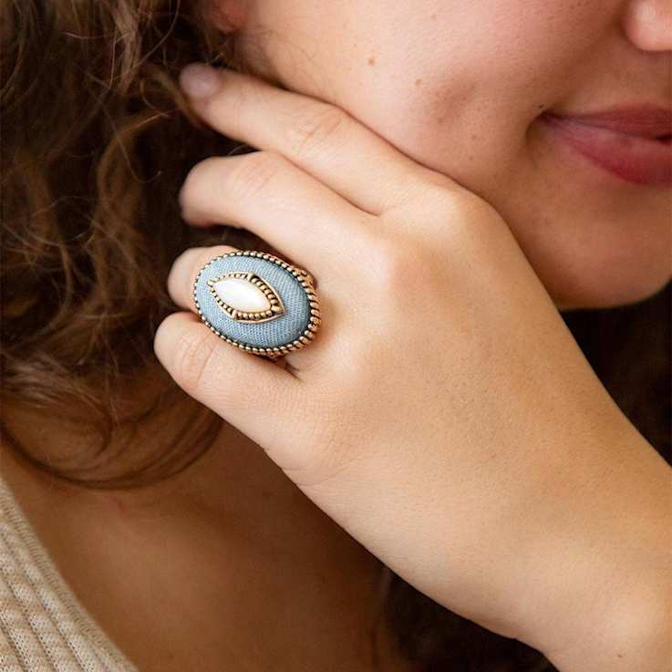 Barse Jewelry Denim Dreams White Mother of Pearl Golden Statement Ring
