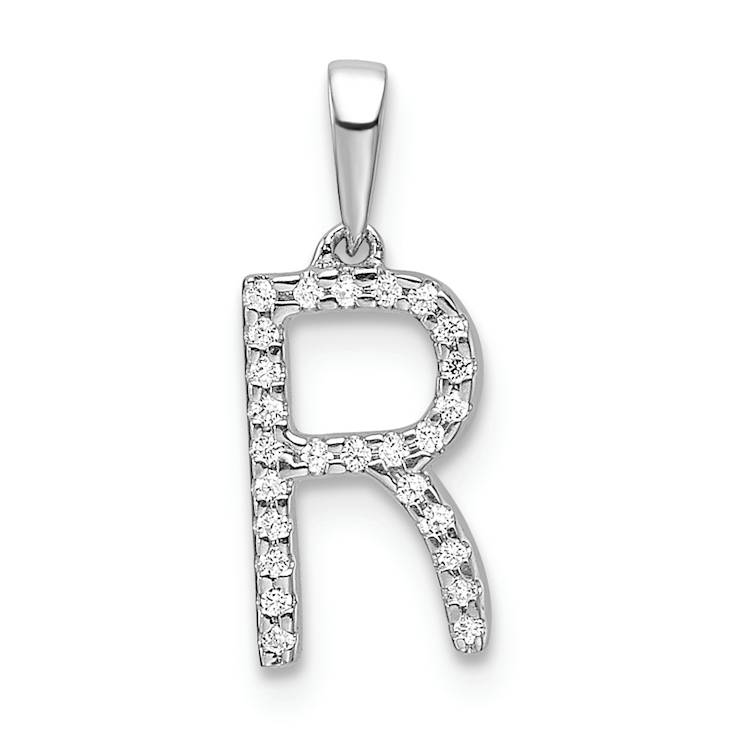 Rhodium Over 14k White Gold Diamond Letter R Initial Pendant