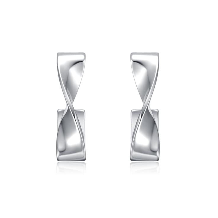 Twisted Semi-Hoop Earrings In Rhodium Over Brass