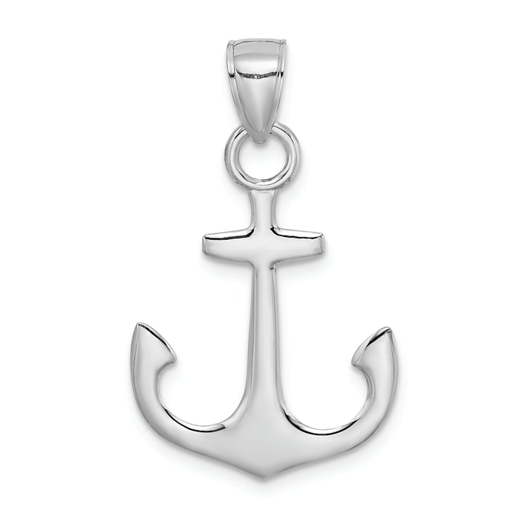 Rhodium Over 14k White Gold 3D Polished Anchor Pendant