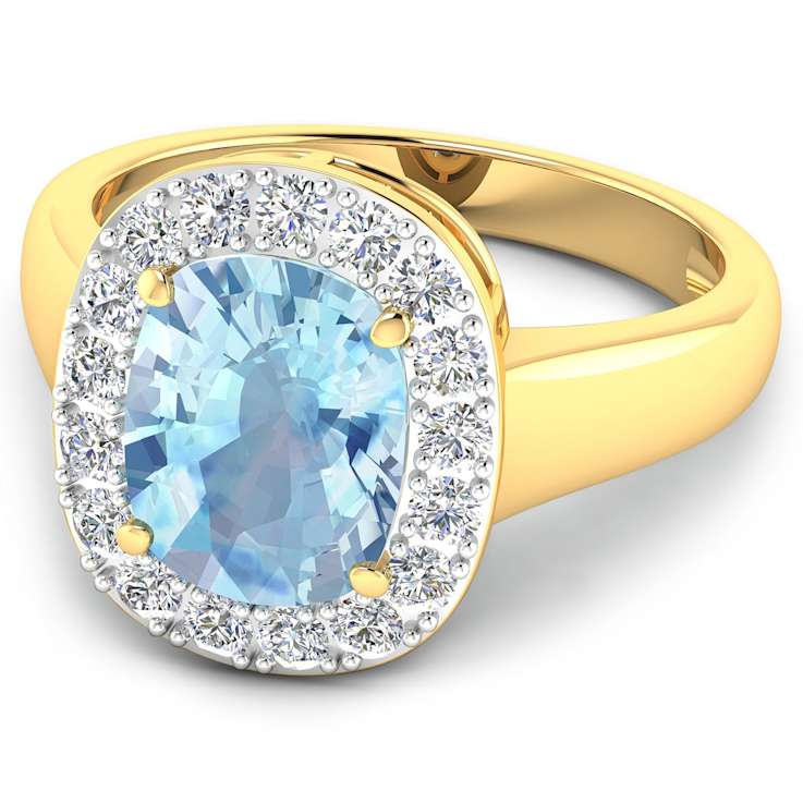 3.51ctw Blue Aquamarine and Diamond 14K Yellow Gold Halo Ring