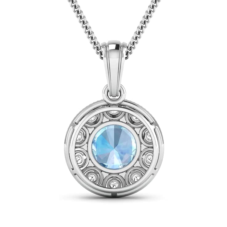 1.90ctw 14K White Gold Aquamarine and White Diamond Pendant with 18 inch
Cable Chain