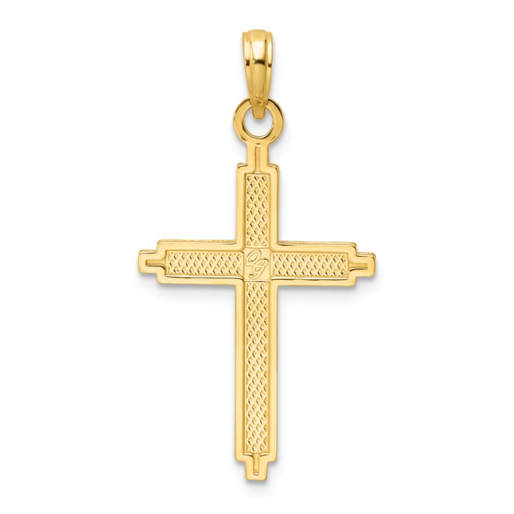 14k Yellow Gold Polished Beaded Textured Cross Pendant