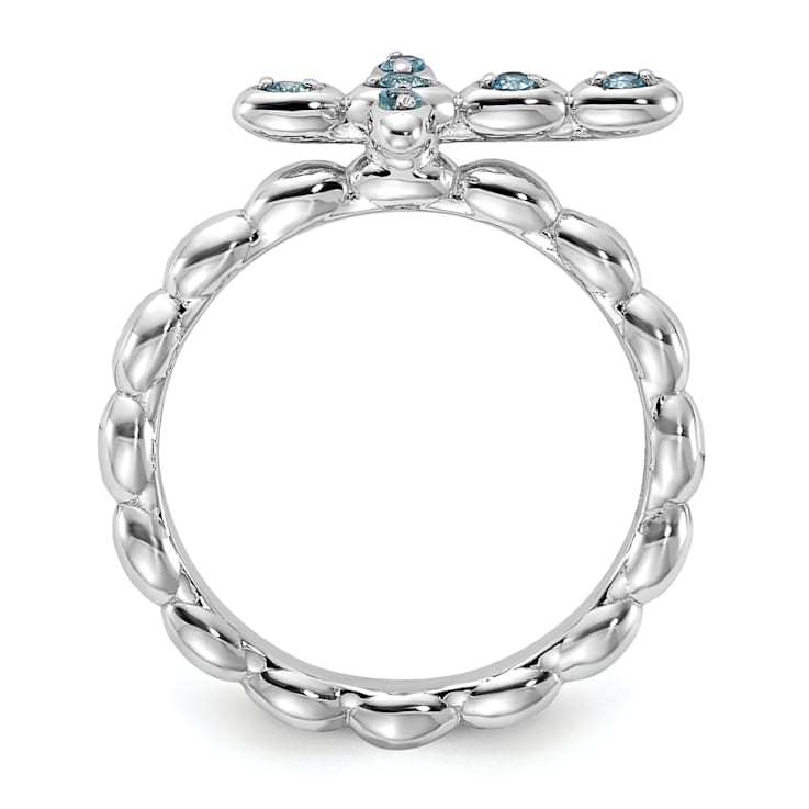 Rhodium Over Sterling Silver Stackable Expressions Cross Blue Topaz Ring 0.12ctw