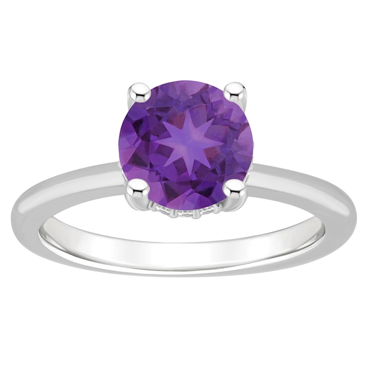 8mm Round Amethyst With Diamond Accents Rhodium Over Sterling Silver
Hidden Halo Ring