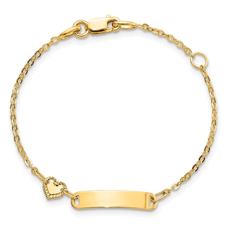 14K Yellow Gold Polished ID with Heart Childrens Bracelet