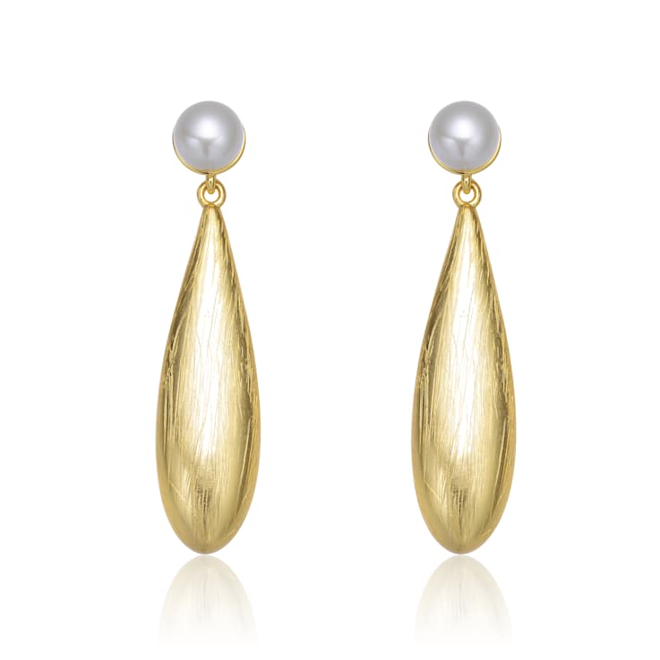Freshwater Pearl Pear Shape Drop Earrings In 14K Gold Over Sterling Silver