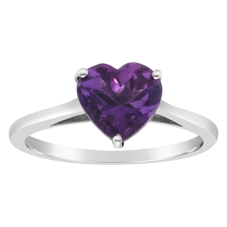 8mm Heart Shape Amethyst Rhodium Over Sterling Silver Ring